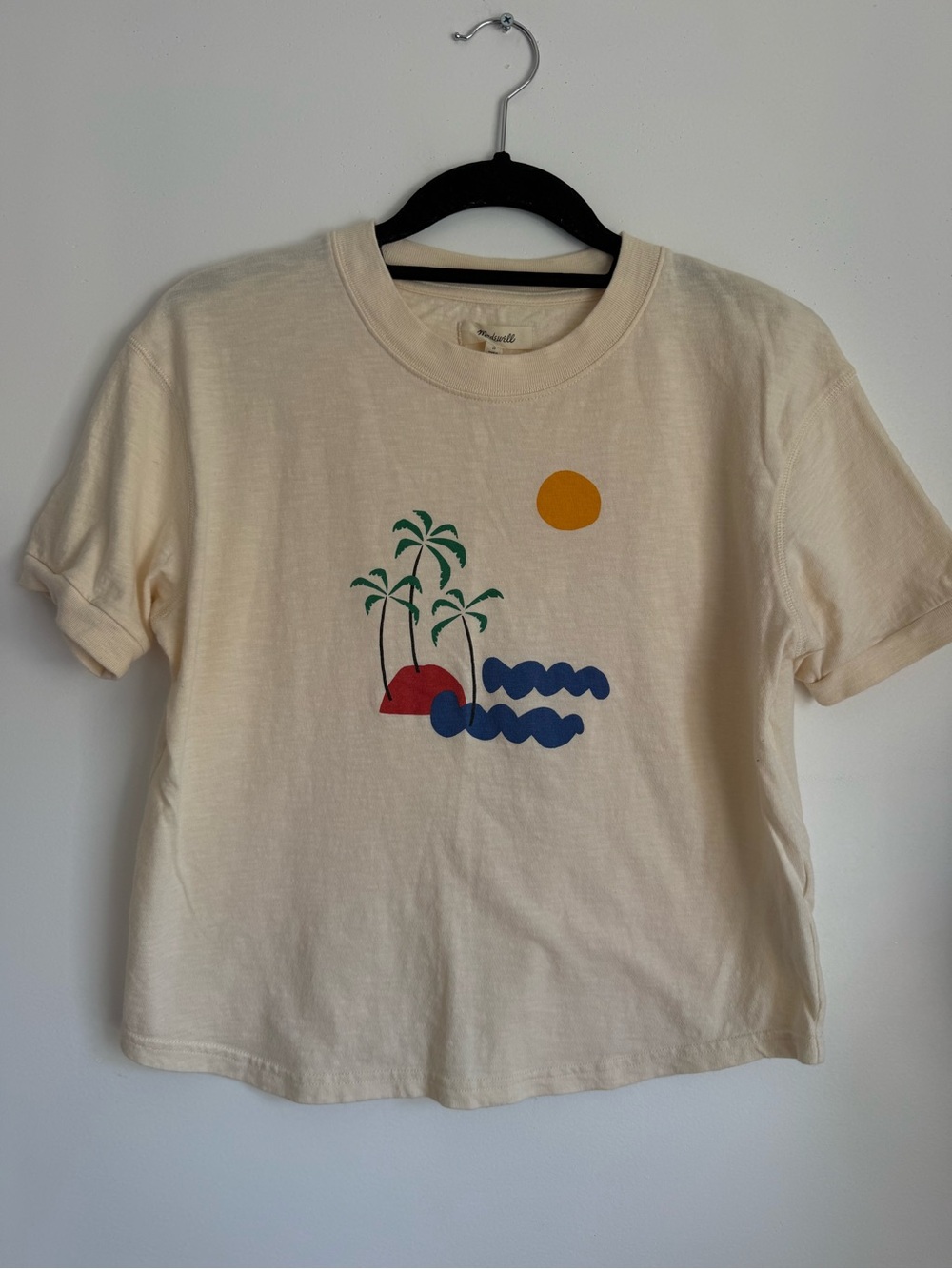 Madewell Cream Short Sleeve Graphic Tee with Multicolor Accent